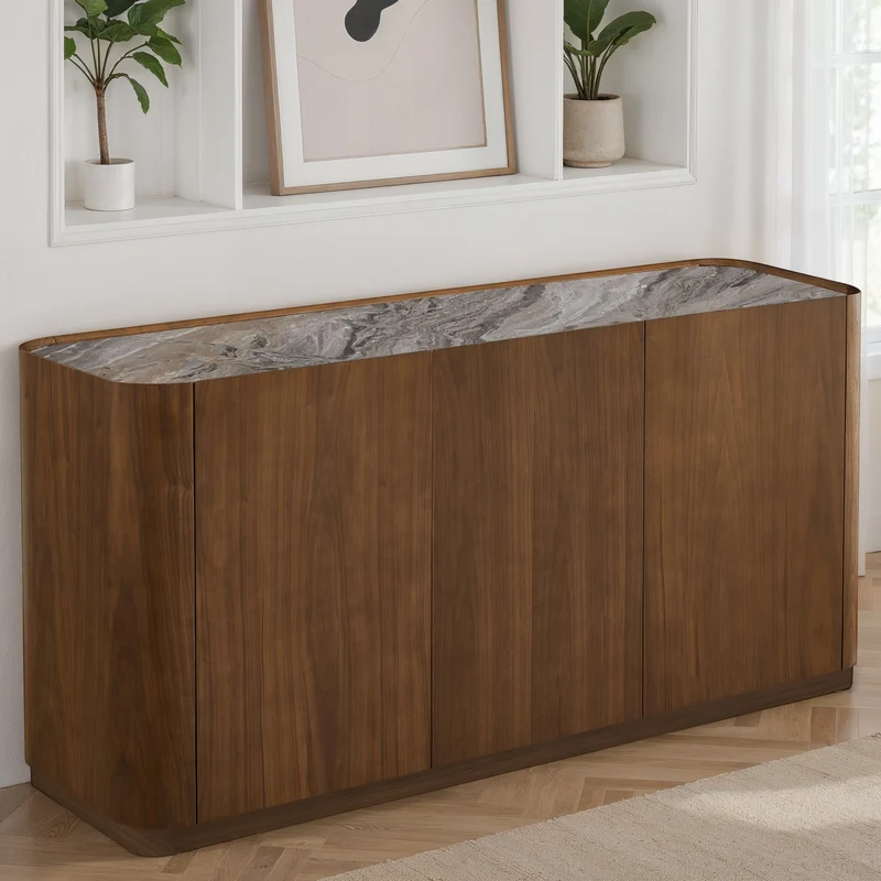 Buffet en particules de bois plateau céramique, H80,7CM - NERO