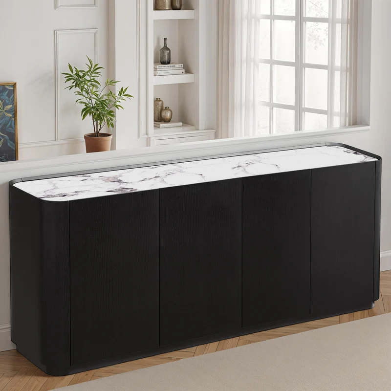 Buffet en particules de bois plateau céramique, H80,7CM - NERO