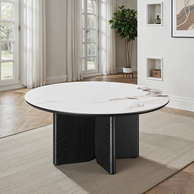 Table basse en particules de bois plateau céramique rond, D80xH38CM - NERO