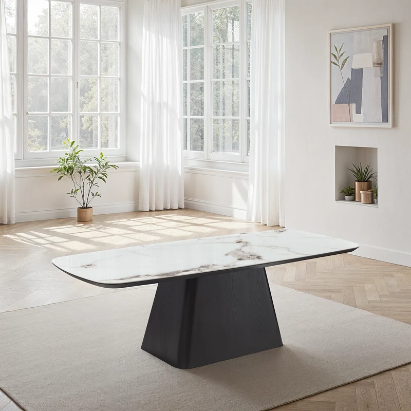 Table basse en particules de bois plateau céramique, 130x70xH38CM - NERO