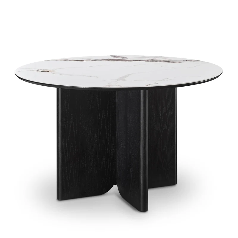 Table à manger en particules de bois plateau céramique rond, H76CM - NERO
