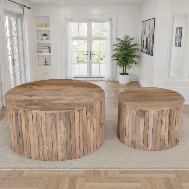 Set de 2 tables basses en bois, D90xH45,5CM et D65xH40CM - AALTO