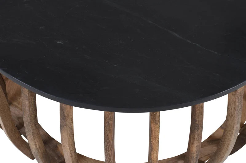 Table basse en bois plateau marbre, D80xH40,6CM - EVO