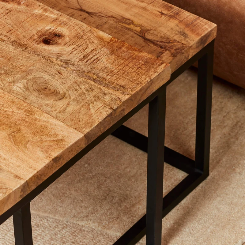 Set de 3 tables basses en bois de manguier, 120x60xH42cm, 50x50xH35cm - ALEXIA