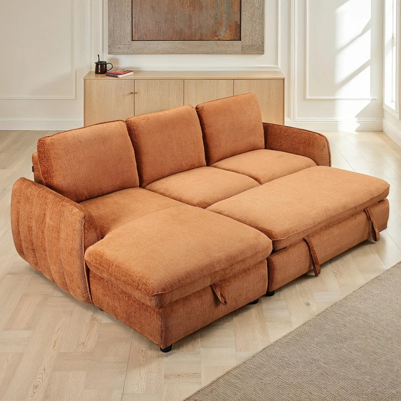 Canapé d'angle convertible en tissu, 250x162xH93CM - LEON