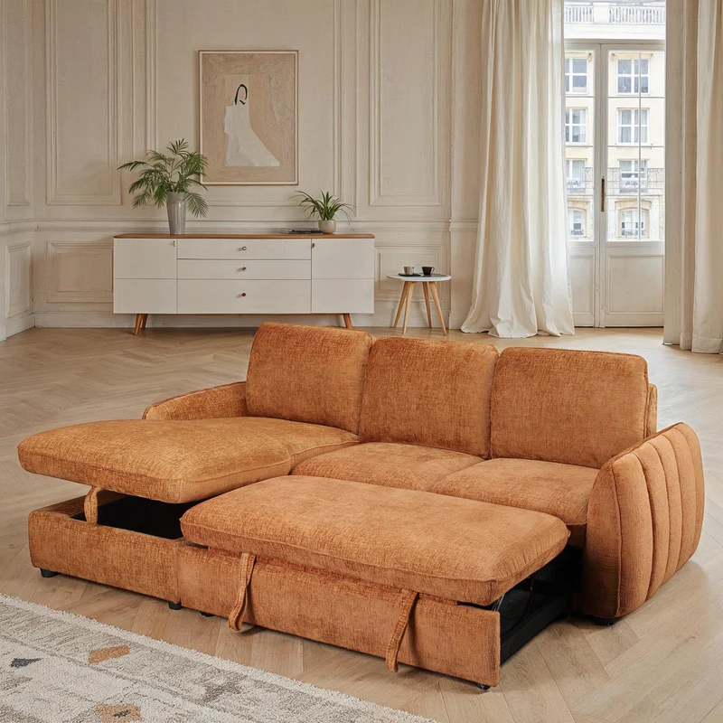 Canapé d'angle convertible en tissu, 250x162xH93CM - LEON