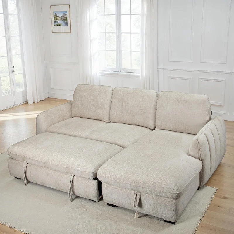 Canapé d'angle convertible en tissu, 250x162xH93CM - LEON