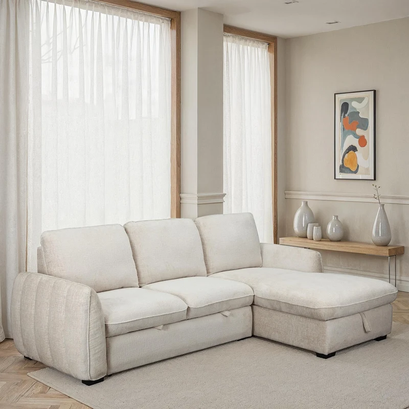 Canapé d'angle convertible en tissu, 250x162xH93CM - LEON