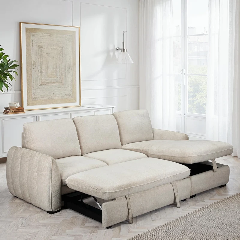 Canapé d'angle convertible en tissu, 250x162xH93CM - LEON