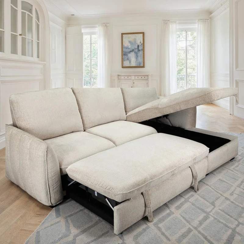Canapé d'angle convertible en tissu, 250x162xH93CM - LEON