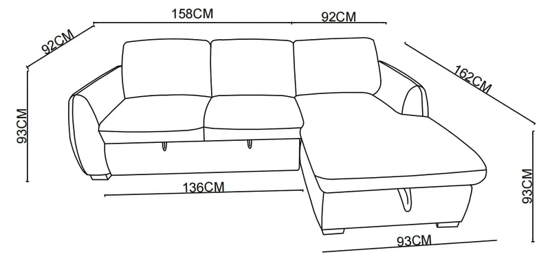 Canapé d'angle convertible en tissu, 250x162xH93CM - LEON