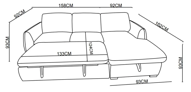 Canapé d'angle convertible en tissu, 250x162xH93CM - LEON