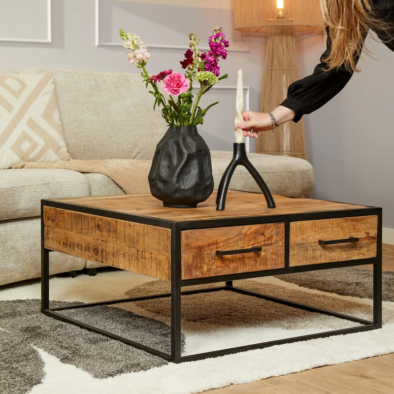 Table basse carré en bois de manguier, 80x80xH40cm - ALEXIA