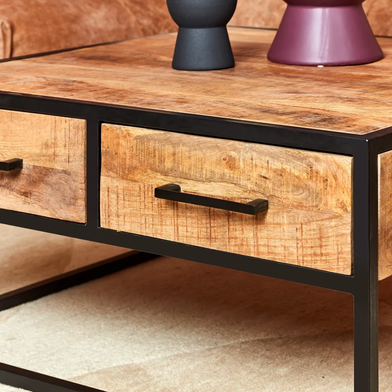 Table basse carré en bois de manguier, 80x80xH40cm - ALEXIA