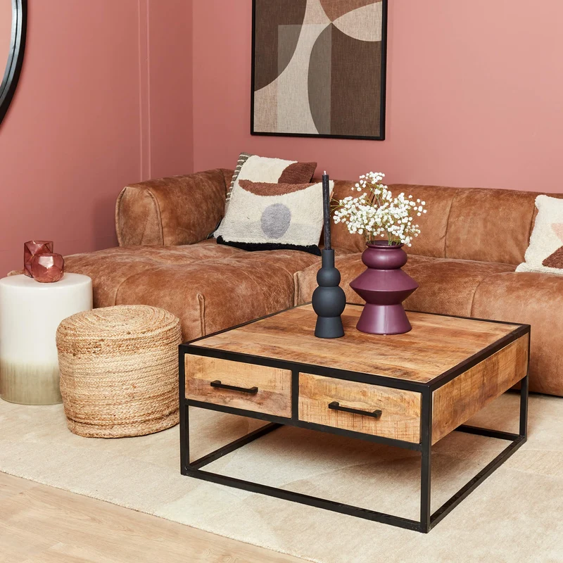 Table basse carré en bois de manguier, 80x80xH40cm - ALEXIA