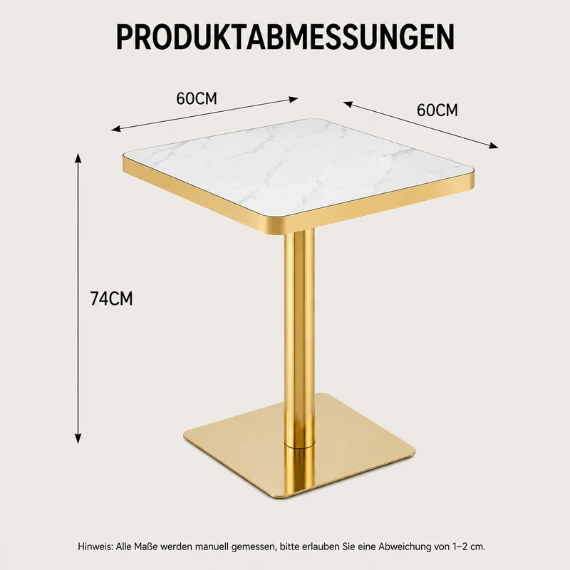 Table de salle à manger carrée effet marbre blanc avec piètement métal doré 60x60cm PINEBENCH