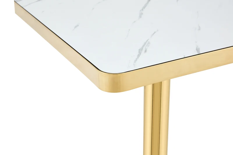 Table de salle à manger carrée effet marbre blanc avec piètement métal doré 60x60cm PINEBENCH