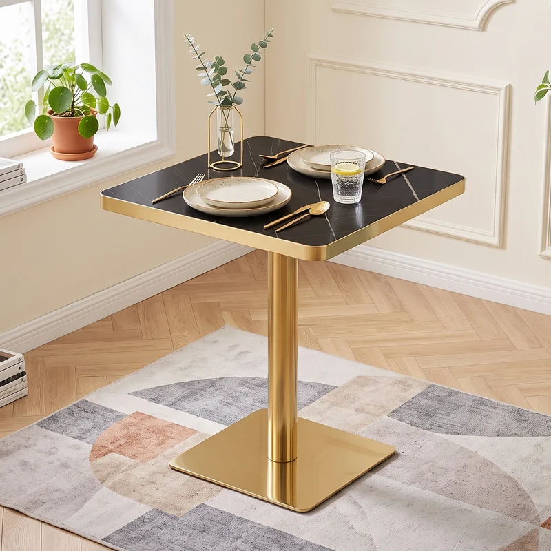 Table de salle à manger carrée effet marbre noir pieds dorés style chic PINEBOOKCASE