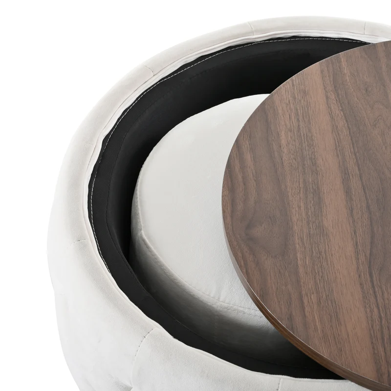 Poufs gigognes ronds en velours beige empilable avec rangement QUADRUG