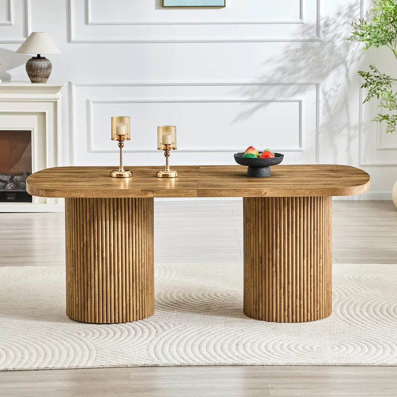 Table de salle à manger ovale effet bois et pieds à latte, style hobo 180x90cm PLANTFLOW