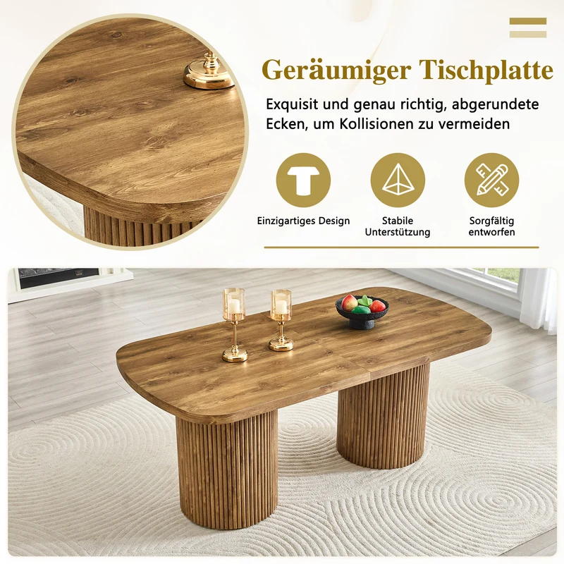 Table de salle à manger ovale effet bois et pieds à latte, style hobo 180x90cm PLANTFLOW