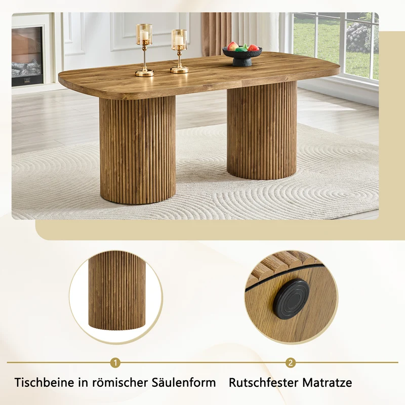 Table de salle à manger ovale effet bois et pieds à latte, style hobo 180x90cm PLANTFLOW