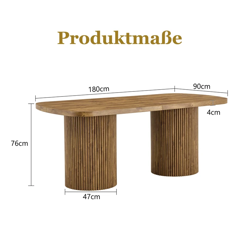 Table de salle à manger ovale effet bois et pieds à latte, style hobo 180x90cm PLANTFLOW