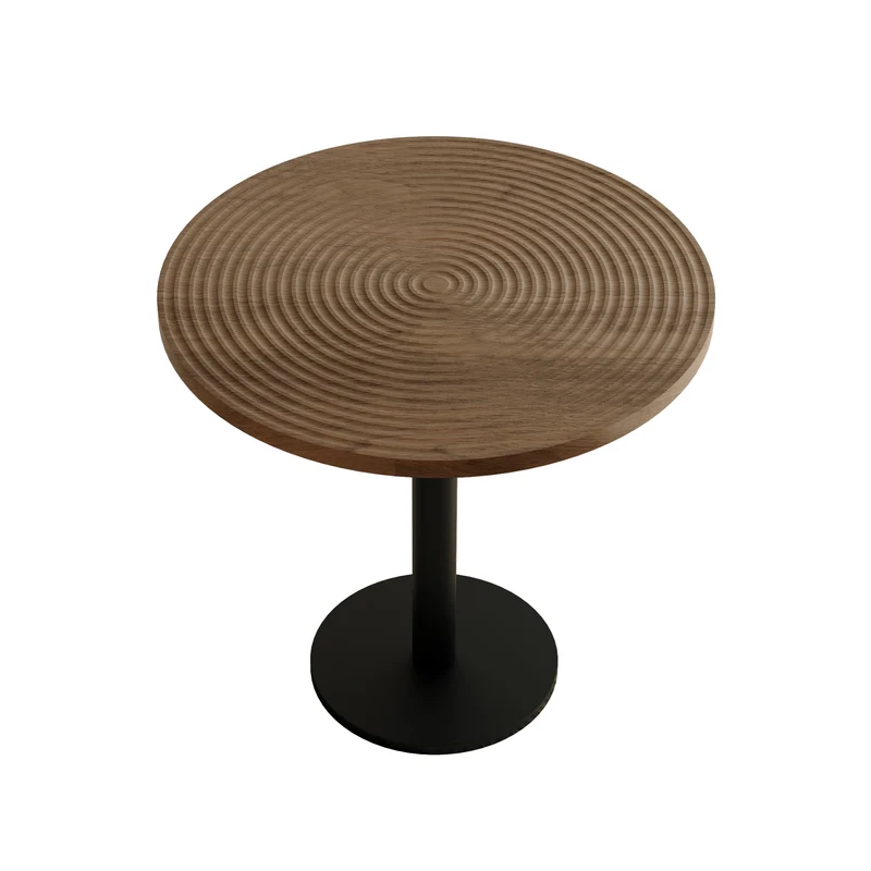 Table de salle à manger ronde avec finition en placage bois effet noyer et pied central noir de style tulipe ; diamètre de 80 cm PINETRAY