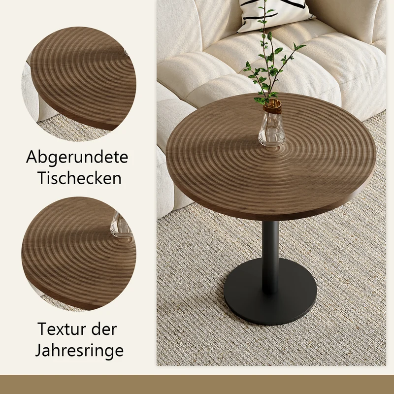 Table de salle à manger ronde avec finition en placage bois effet noyer et pied central noir de style tulipe ; diamètre de 80 cm PINETRAY