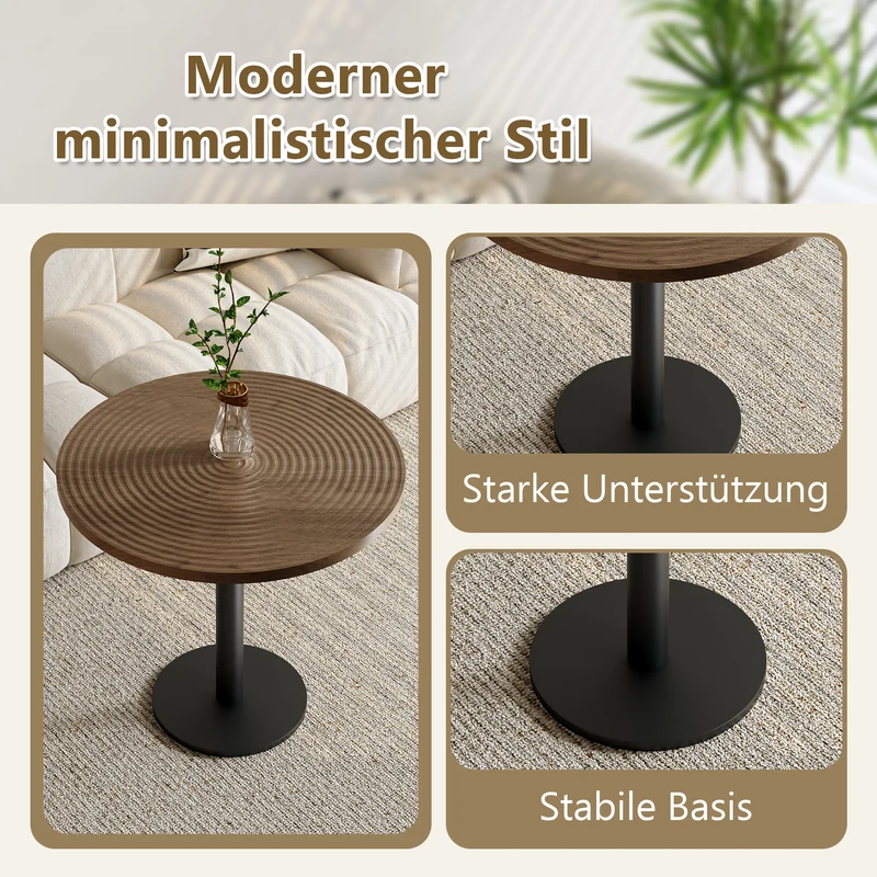Table de salle à manger ronde avec finition en placage bois effet noyer et pied central noir de style tulipe ; diamètre de 80 cm PINETRAY