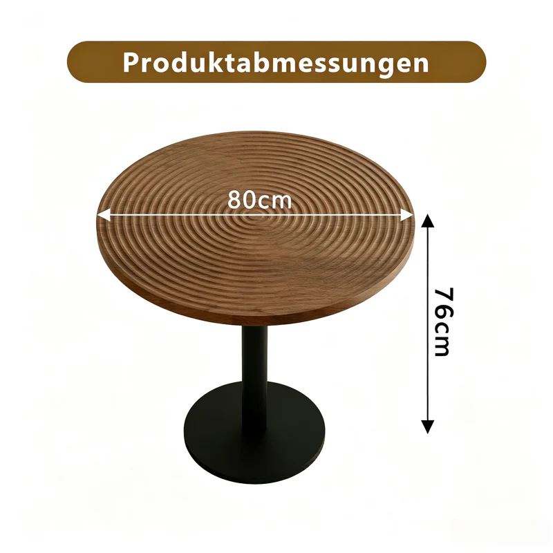 Table de salle à manger ronde avec finition en placage bois effet noyer et pied central noir de style tulipe ; diamètre de 80 cm PINETRAY