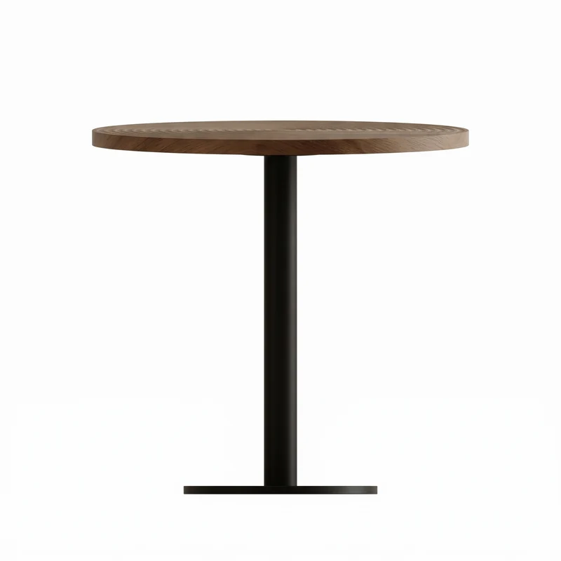 Table de salle à manger ronde avec finition en placage bois effet noyer et pied central noir de style tulipe ; diamètre de 80 cm PINETRAY
