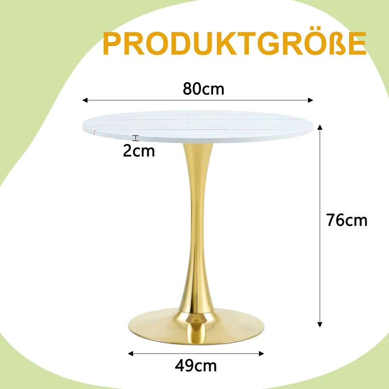 Table de salle à manger ronde effet marbre blanc et pieds dorés forme tulipe Ø80 cm PINESTYLE