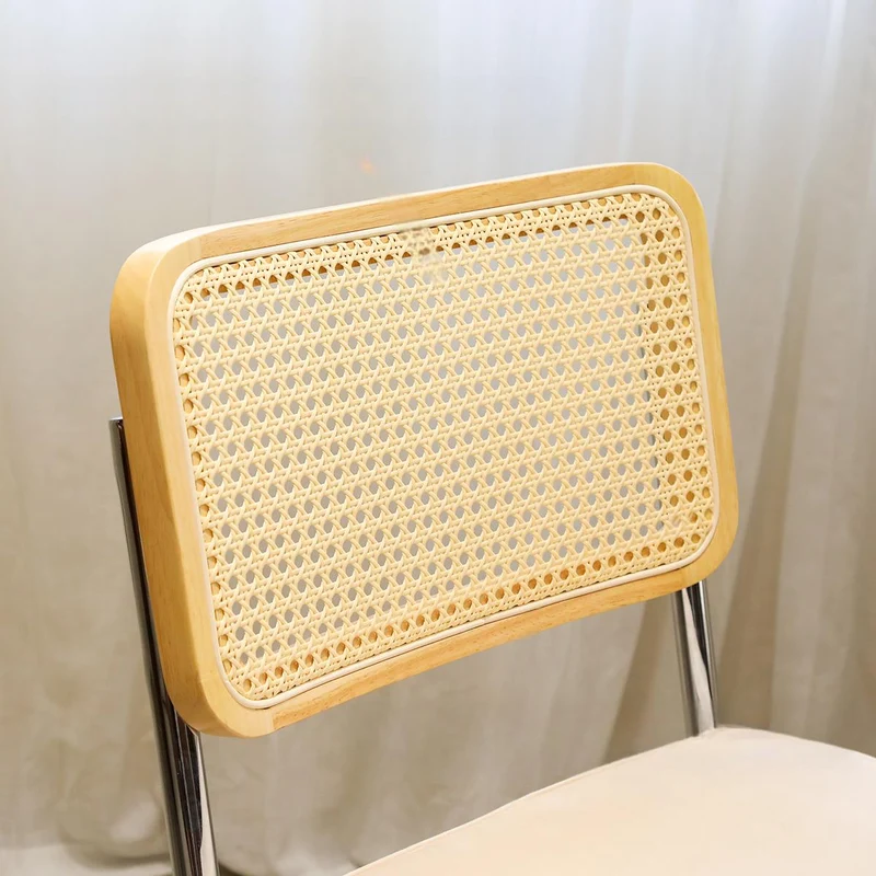 Lot de 2 chaises de salle à manger Breuer en velours beige et dossier en rotin, pieds chromés PLANTCRAFT