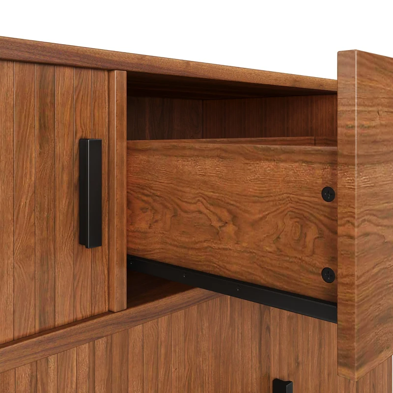Buffet effet noyer à portes coulissantes et tiroir, style vintage 110 cm PILLOWPLACE