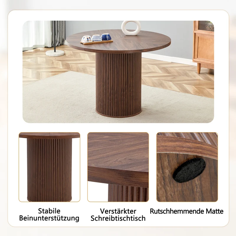 Table de salle à manger ronde effet noyer 4 à 6 personnes 100x100cm PINEELITE