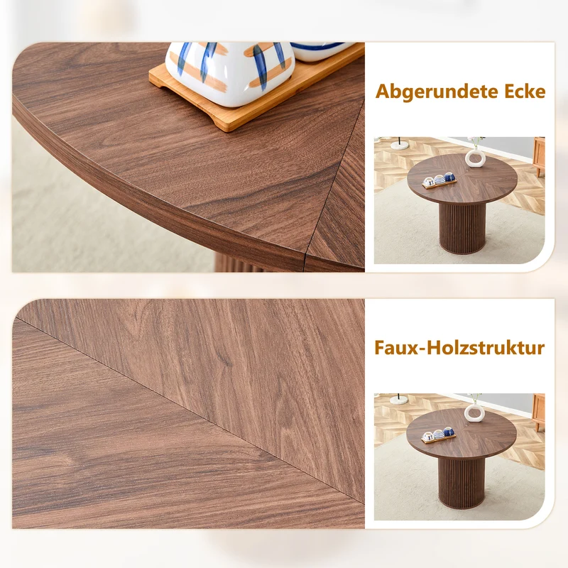Table de salle à manger ronde effet noyer 4 à 6 personnes 100x100cm PINEELITE