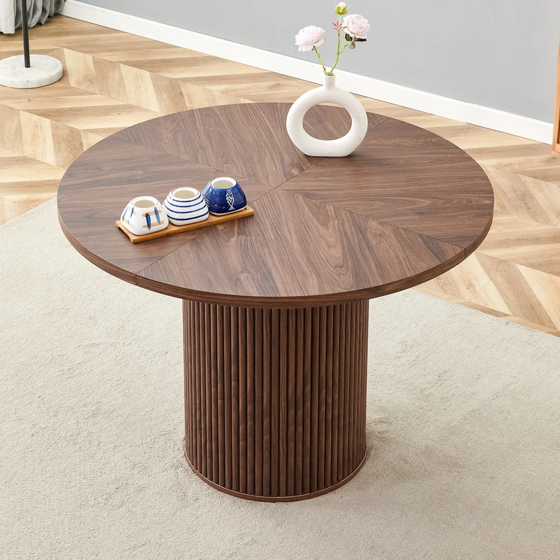 Table de salle à manger ronde effet noyer 4 à 6 personnes 100x100cm PINEELITE