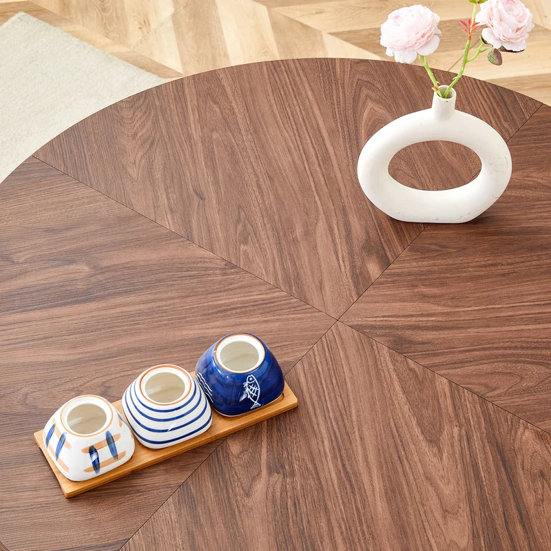 Table de salle à manger ronde effet noyer 4 à 6 personnes 100x100cm PINEELITE