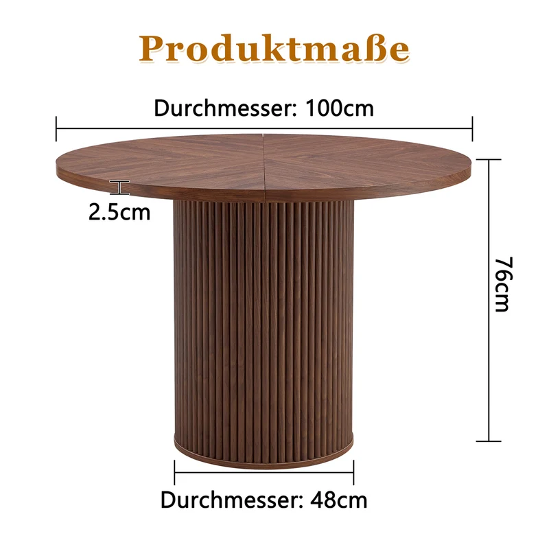 Table de salle à manger ronde effet noyer 4 à 6 personnes 100x100cm PINEELITE