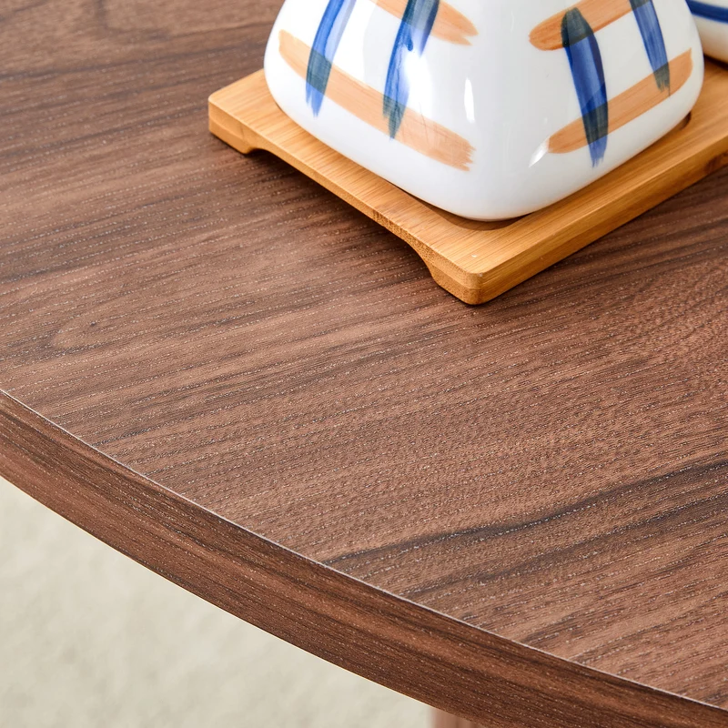 Table de salle à manger ronde effet noyer 4 à 6 personnes 100x100cm PINEELITE