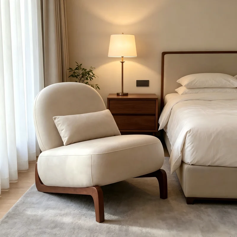 Fauteuil style rétro en velours, pieds en bois PANELRATTAN