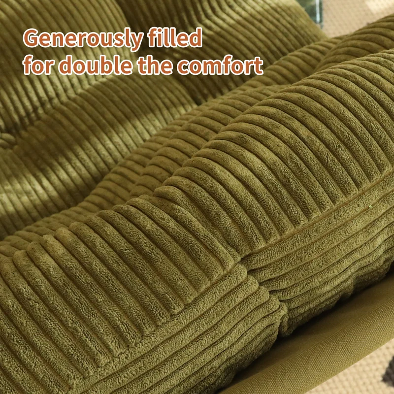 Fauteuil accent capitonné vert en velours côtelé, pieds métal PANELPLUS