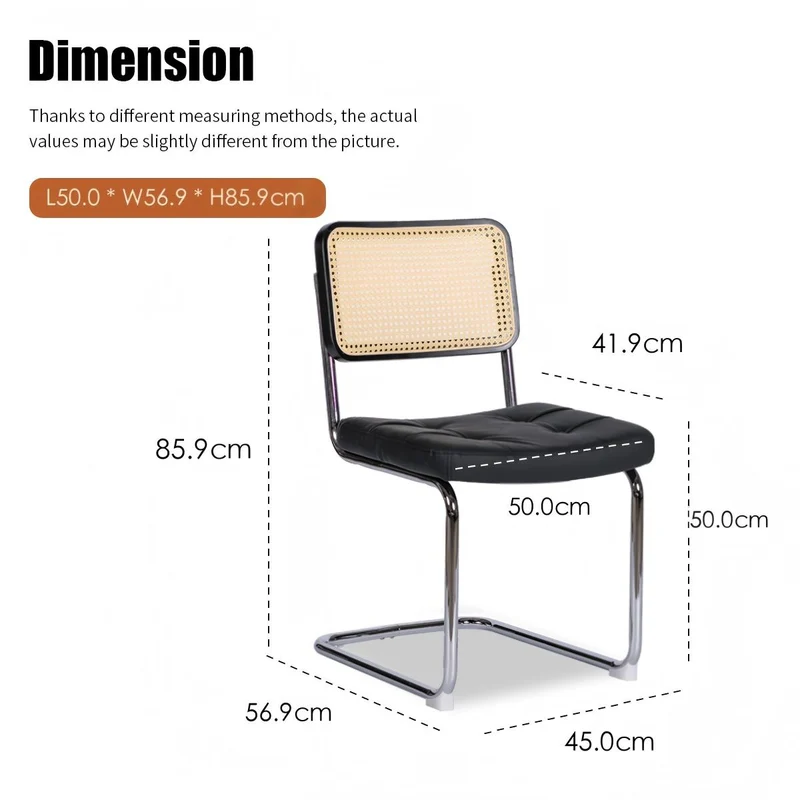 Lot de 4 chaises de salle à manger Breuer en PU noir et dossier en rotin, pieds chromés PLANTLITE