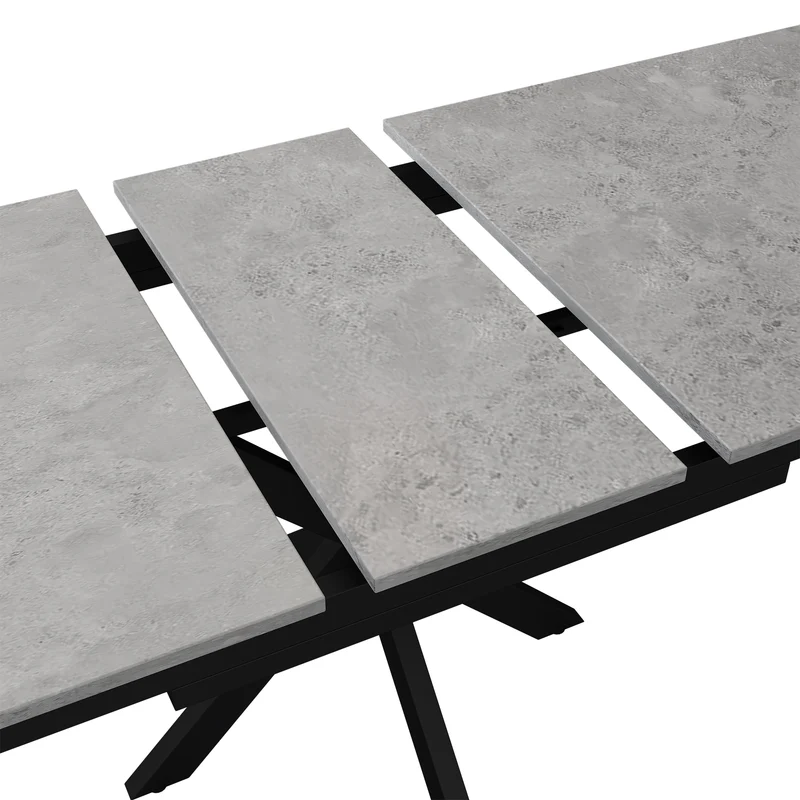 Table à manger extensible effet béton gris pieds noir en V 150/180cm LODESTONE