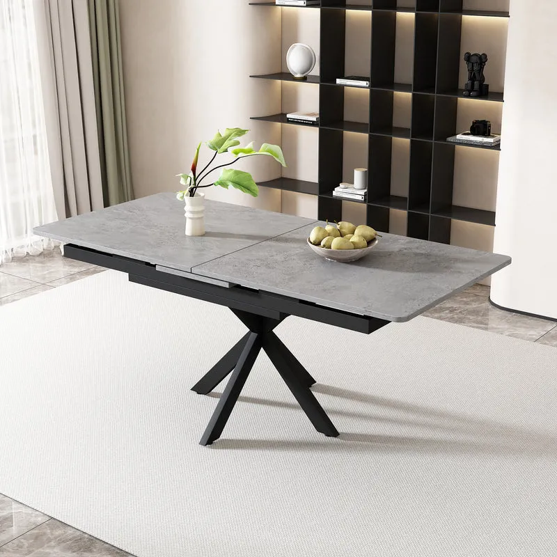 Table à manger extensible effet béton gris pieds noir en V 150/180cm LODESTONE