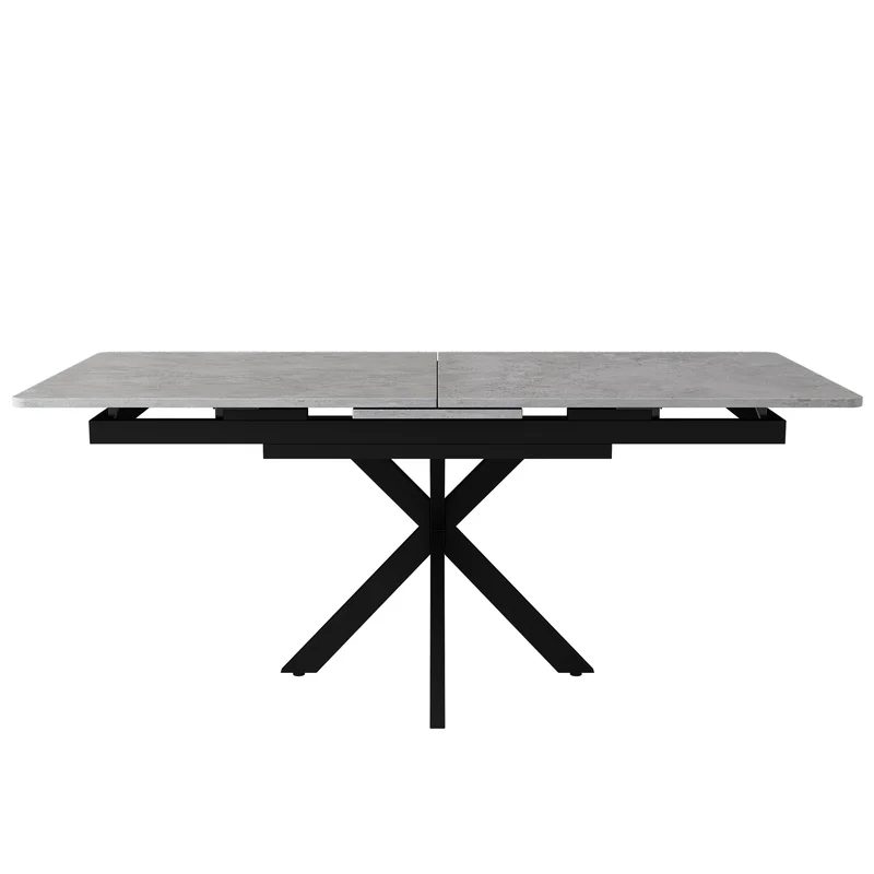 Table à manger extensible effet béton gris pieds noir en V 150/180cm LODESTONE