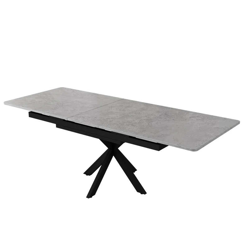 Table à manger extensible effet béton gris pieds noir en V 150/180cm LODESTONE