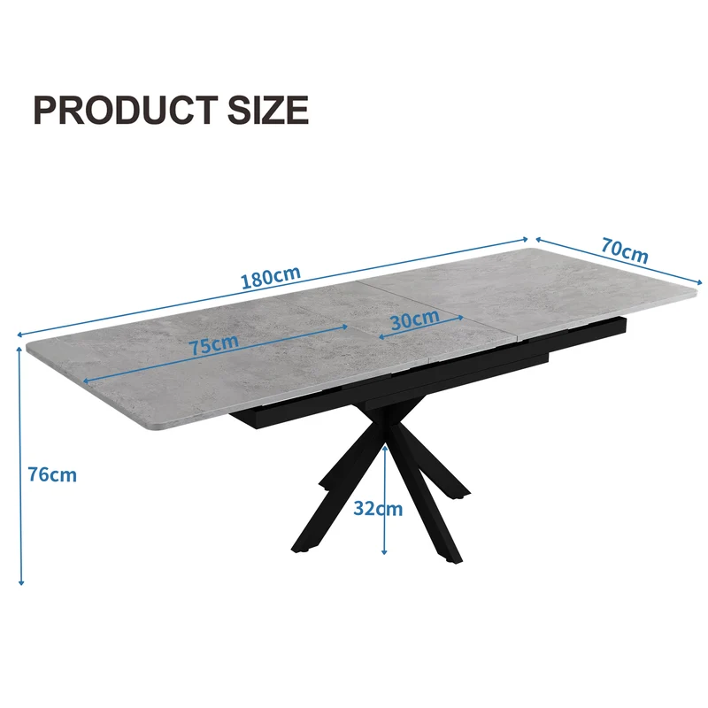 Table à manger extensible effet béton gris pieds noir en V 150/180cm LODESTONE