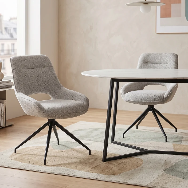 Lot de 2 chaises de salle à manger pivotantes en tissu gris et pieds noirs PLANTPRIME